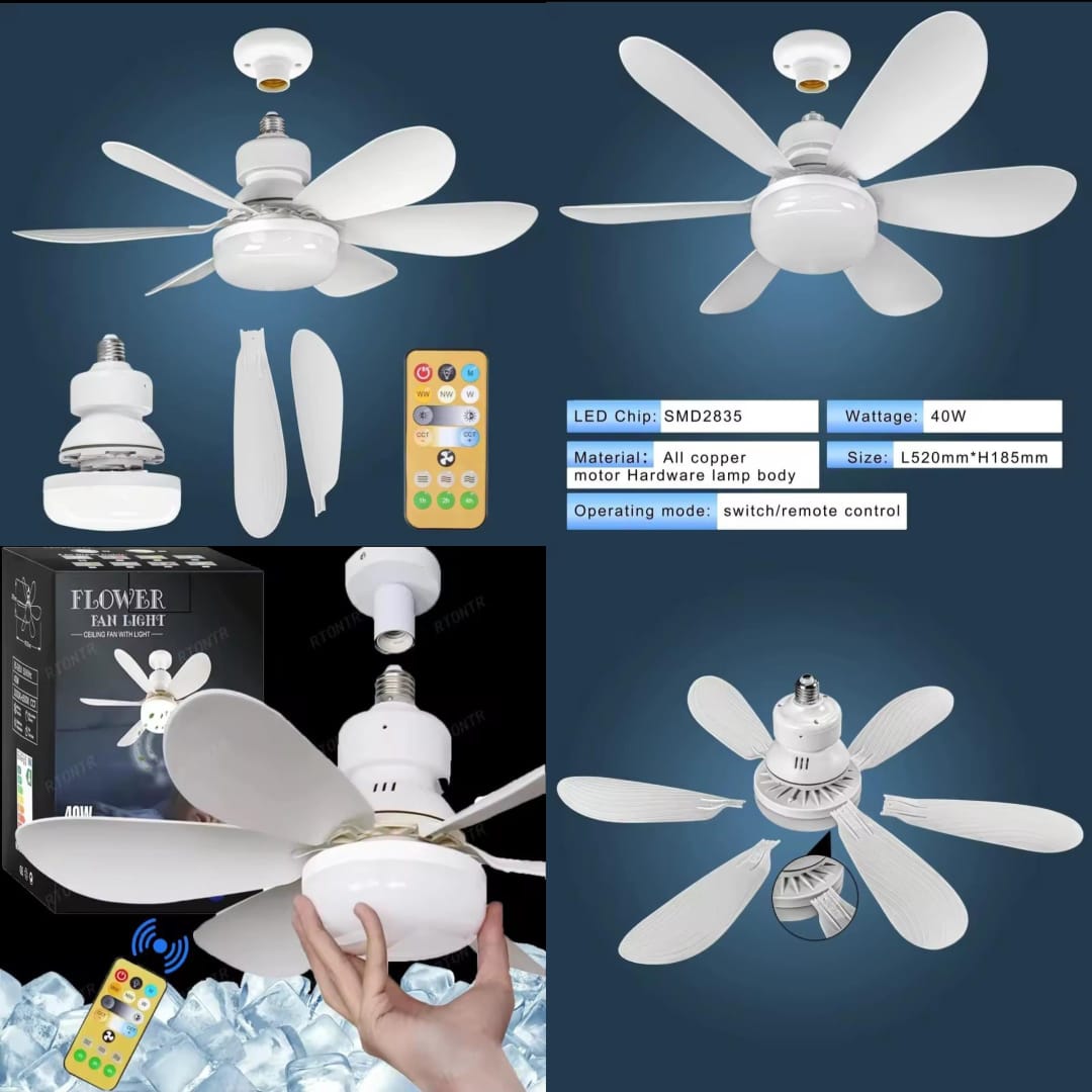 LED 30W Ceiling Fan Light E27 with Remote Control for Dimming, Suitable for Living Room, Study, Household Use, 85-265V