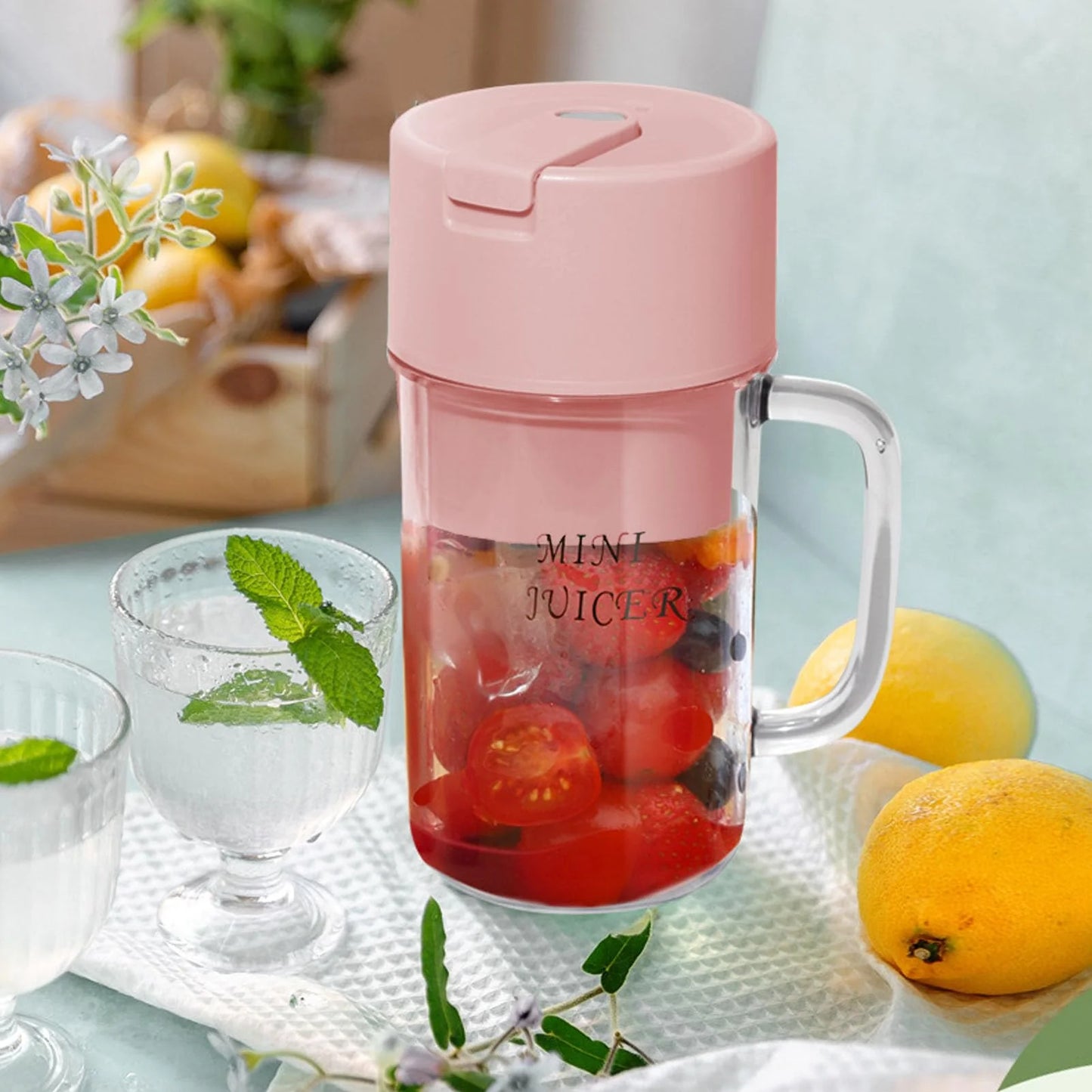 Mini Blender Juicer with Straw