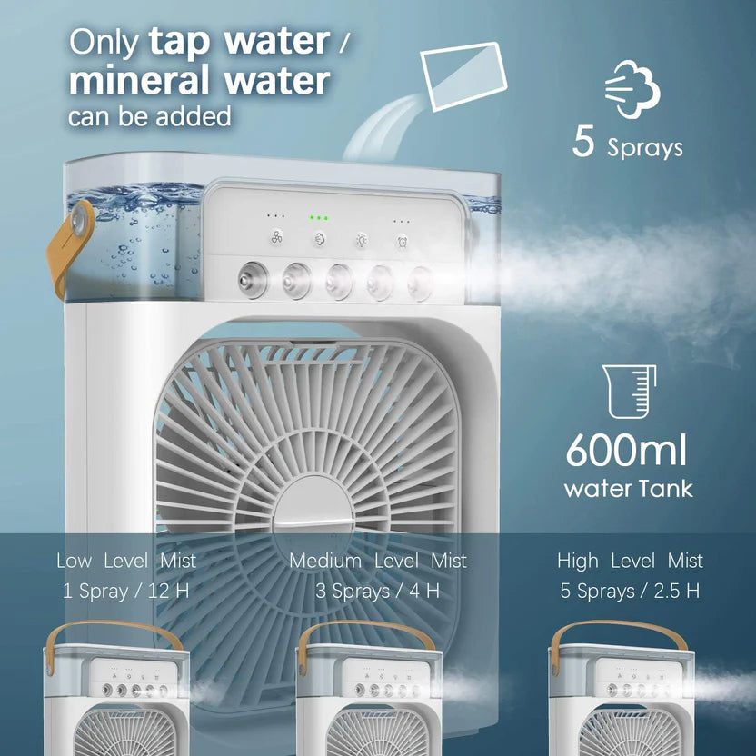 Portable Air Conditioner Fan, Mini Evaporative Air Cooler with 7 Colors LED Light, 1/2/3 H Timer, 3 Wind Speeds and 3 Spray Modes
