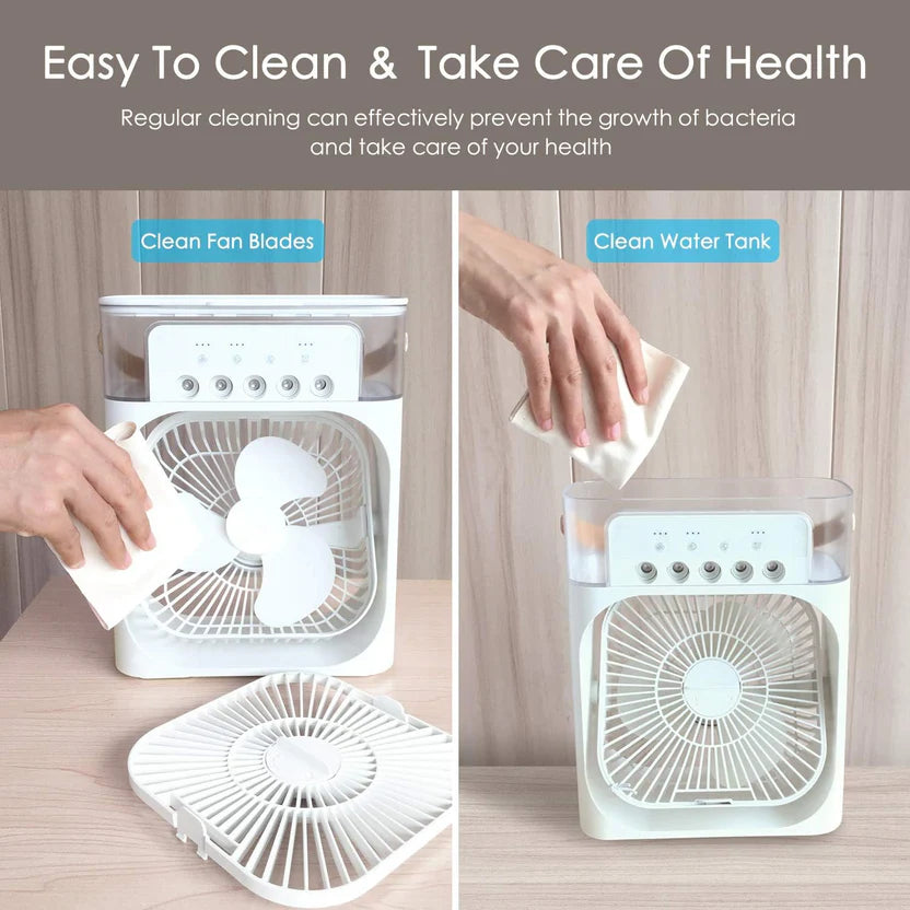 Portable Air Conditioner Fan, Mini Evaporative Air Cooler with 7 Colors LED Light, 1/2/3 H Timer, 3 Wind Speeds and 3 Spray Modes