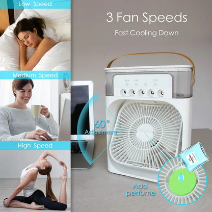 Portable Air Conditioner Fan, Mini Evaporative Air Cooler with 7 Colors LED Light, 1/2/3 H Timer, 3 Wind Speeds and 3 Spray Modes