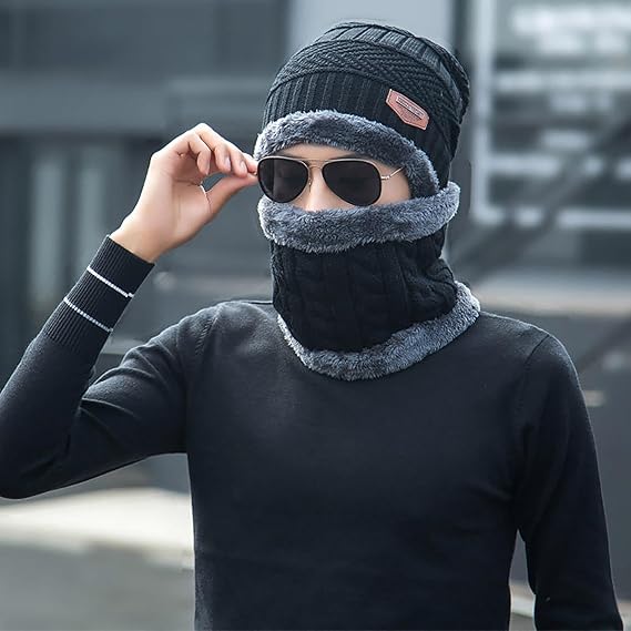 Winter Woolen Beanie Cap & Neck Warmer Combo